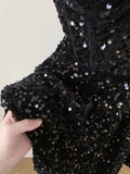 Vintage Black Strapless Sequin A-line Sweetheart Party Dresses Homecoming Dresses, HZ1024