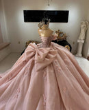 Gorgeous Pink Applique Strapless Sweet 16 Quinceanera A-Line Floor-length Prom Dress Birthday Dress Evening Dress Ball Gown HZ1024