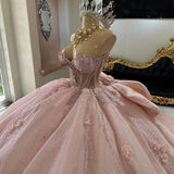 Gorgeous Pink Applique Strapless Sweet 16 Quinceanera A-Line Floor-length Prom Dress Birthday Dress Evening Dress Ball Gown HZ1024
