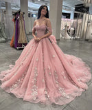 Elegant Pink Applique Strapless Sweet 16 Quinceanera A-Line Floor-length Prom Dress Birthday Dress Evening Dress Ball Gown HZ1024