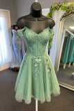 Fashion Light Green Beaded Appliques Design A-line Off-the-shoulder Homecoming Dress HZ1024