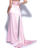 Elegant Satin Strapless High Slit Mermaid Long Prom Dress Party Dress Evening Dress HZ1024