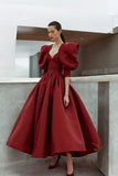 Wine Red Satin Sweetheart Long A-Line Prom Dress, Wine Red Evening Dress HZ1024