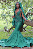 Gorgeous Dark Green Prom Dress Glittering Beaded Evening Gown Mermaid Party Dress Long Formal Dress HZ1024