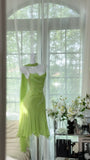 Chic Green Sequin Spaghetti Strap A-line Chiffon Party Dresses Homecoming Dresses, HZ1024