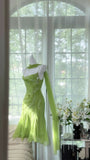 Chic Green Sequin Spaghetti Strap A-line Chiffon Party Dresses Homecoming Dresses, HZ1024
