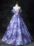 Dreamy Colorful Flowers Purple/blue Prom Dress, Fairy Off the Shoulder A-Line Princess Party Gown HZ1024