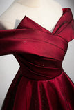 Burgundy Off the Shoulder Prom Dress, A-Line Evening Party Dress HZ1024