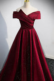 Burgundy Off the Shoulder Prom Dress, A-Line Evening Party Dress HZ1024
