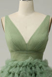 Charming Green Tulle V-neck Design A-line Tulle Homecoming Dress HZ1024